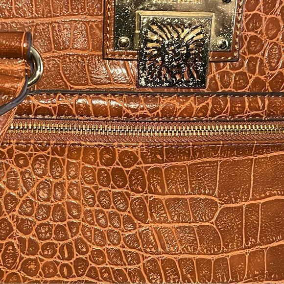 Anne Klein bag vintage tan brown animal snake faux leather gold tone EUC - Picture 3 of 10